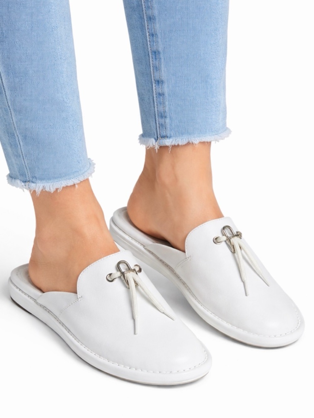 Buscemi White Leather Mules Slides Designer Loafer Slippers Size 35